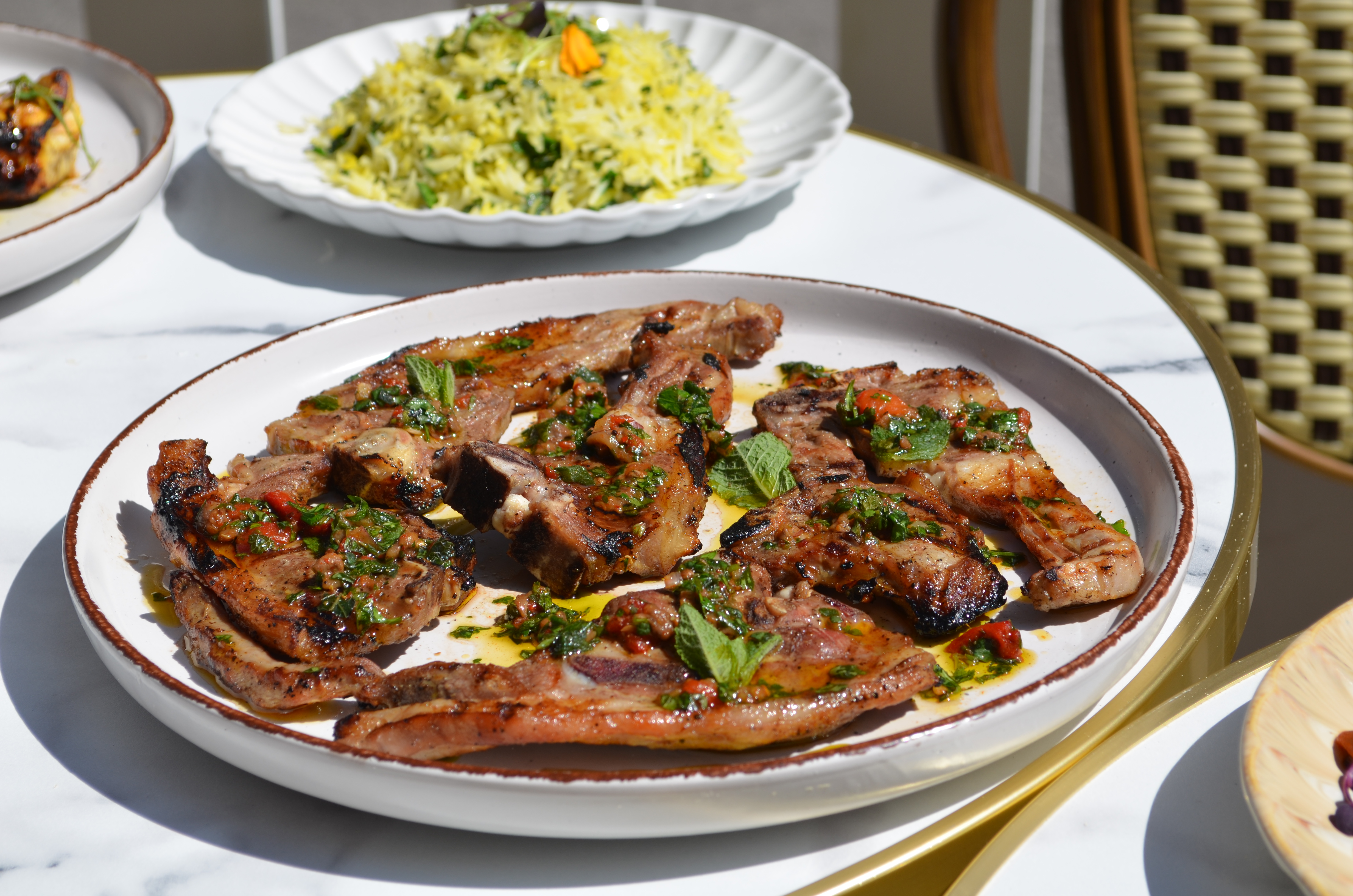 Lamb chops with herb rice